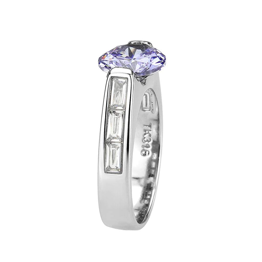 MATK3780 - High polished (no plating) Stainless Steel Ring with AAA Grade CZ in LightAmethyst