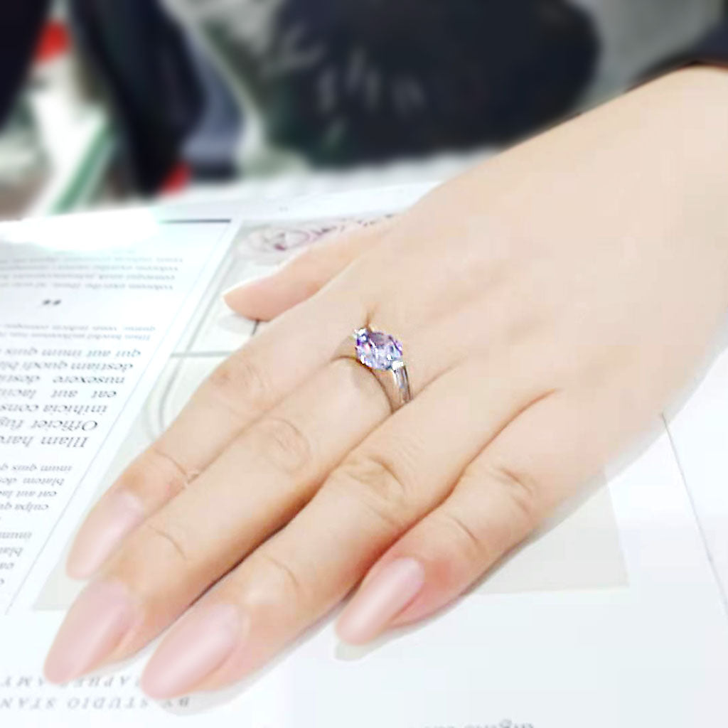 MATK3780 - High polished (no plating) Stainless Steel Ring with AAA Grade CZ in LightAmethyst