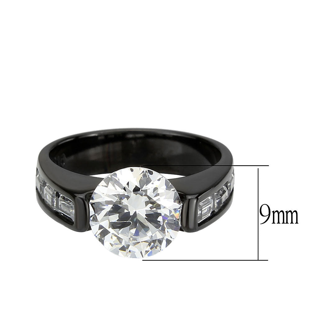 MATK3781 - IP Black (Ion Plating) Stainless Steel Ring with AAA Grade CZ in Clear