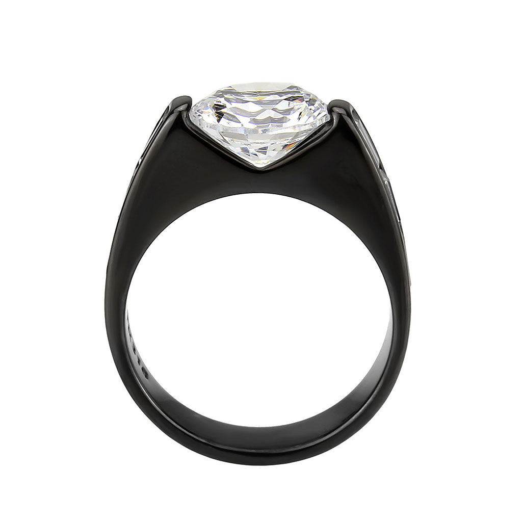 MATK3781 - IP Black (Ion Plating) Stainless Steel Ring with AAA Grade CZ in Clear