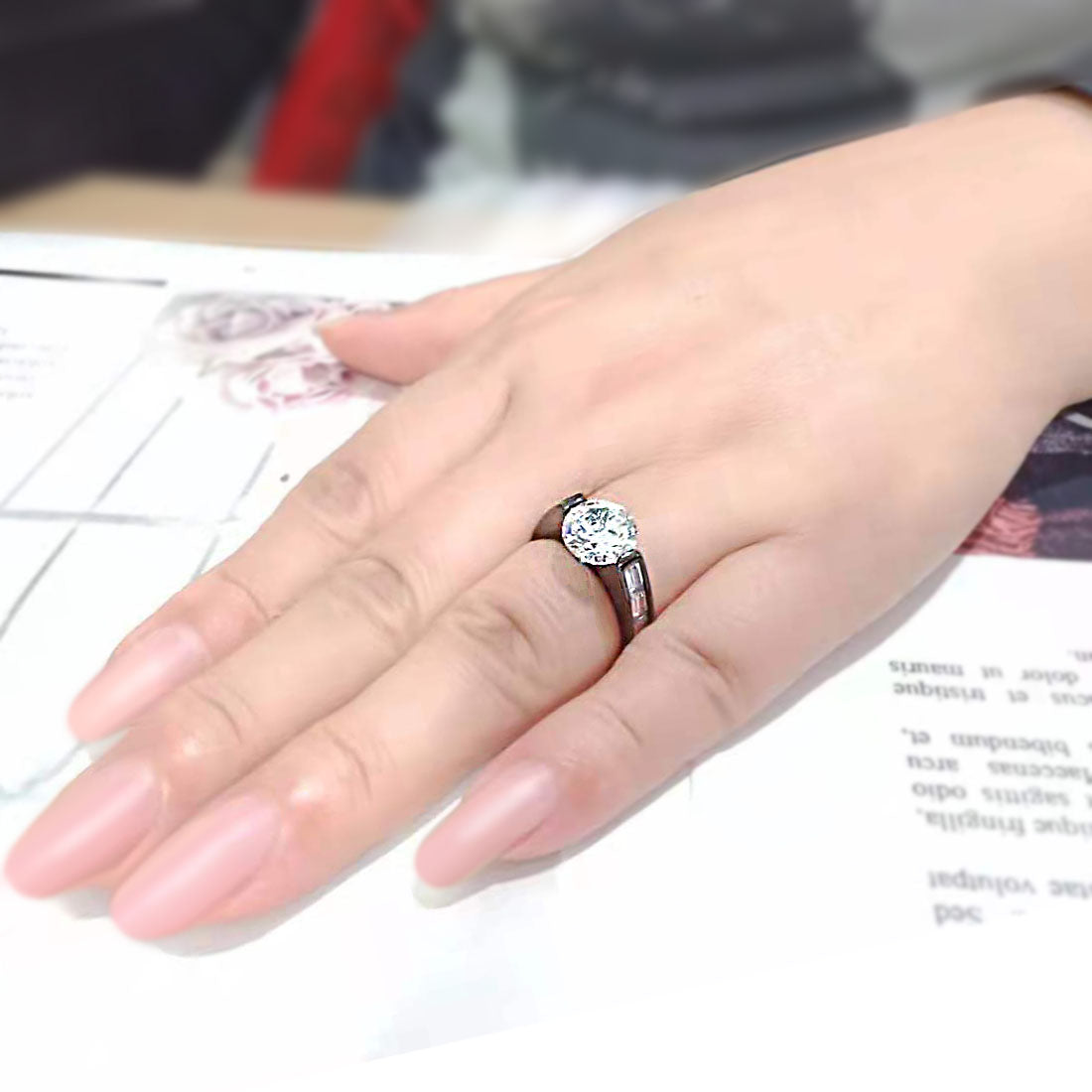 MATK3781 - IP Black (Ion Plating) Stainless Steel Ring with AAA Grade CZ in Clear