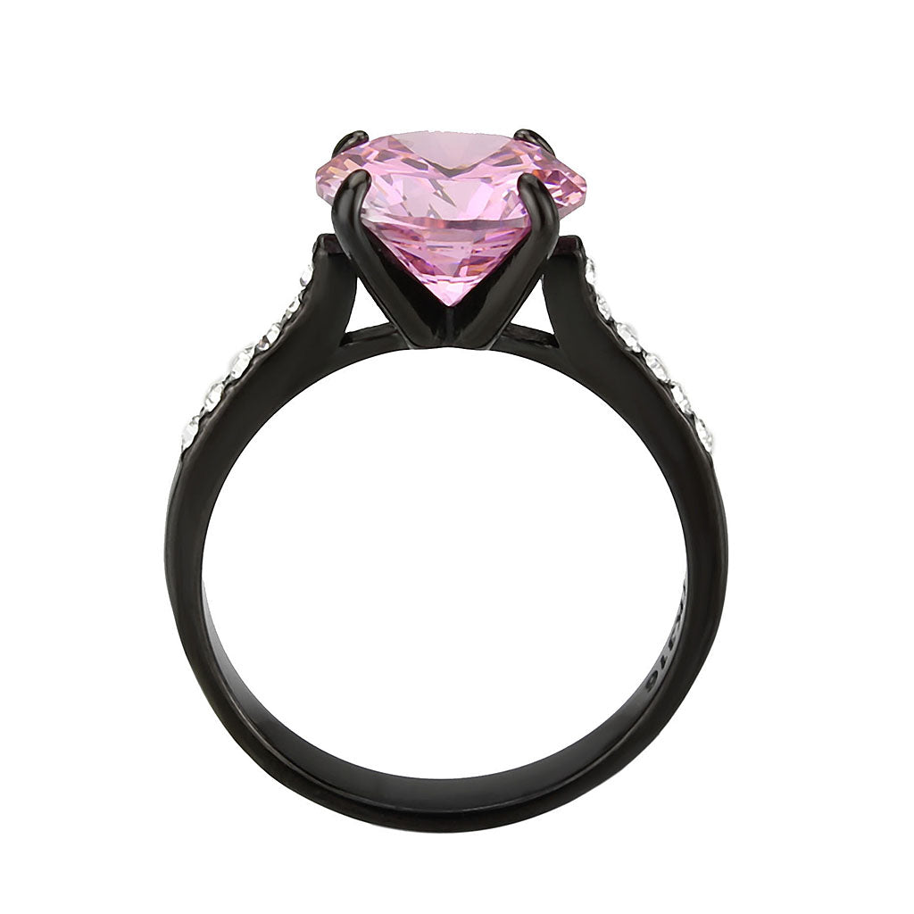 MATK3782 - IP Black (Ion Plating) Stainless Steel Ring with AAA Grade CZ in Rose