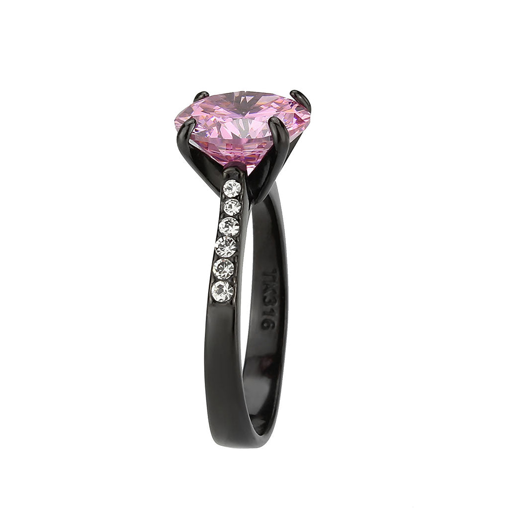MATK3782 - IP Black (Ion Plating) Stainless Steel Ring with AAA Grade CZ in Rose