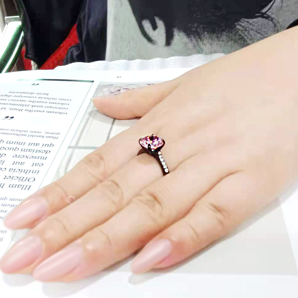 MATK3782 - IP Black (Ion Plating) Stainless Steel Ring with AAA Grade CZ in Rose