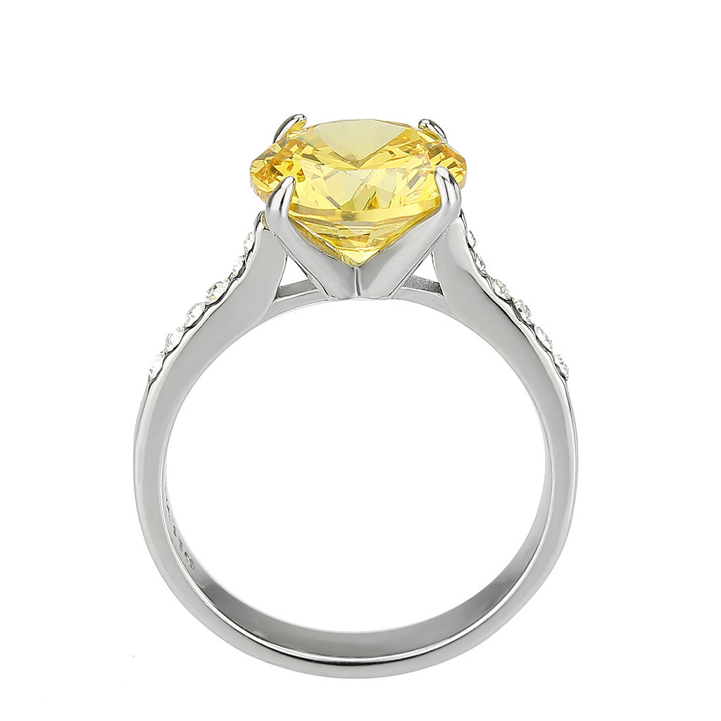 MATK3783 - High polished (no plating) Stainless Steel Ring with AAA Grade CZ in Topaz