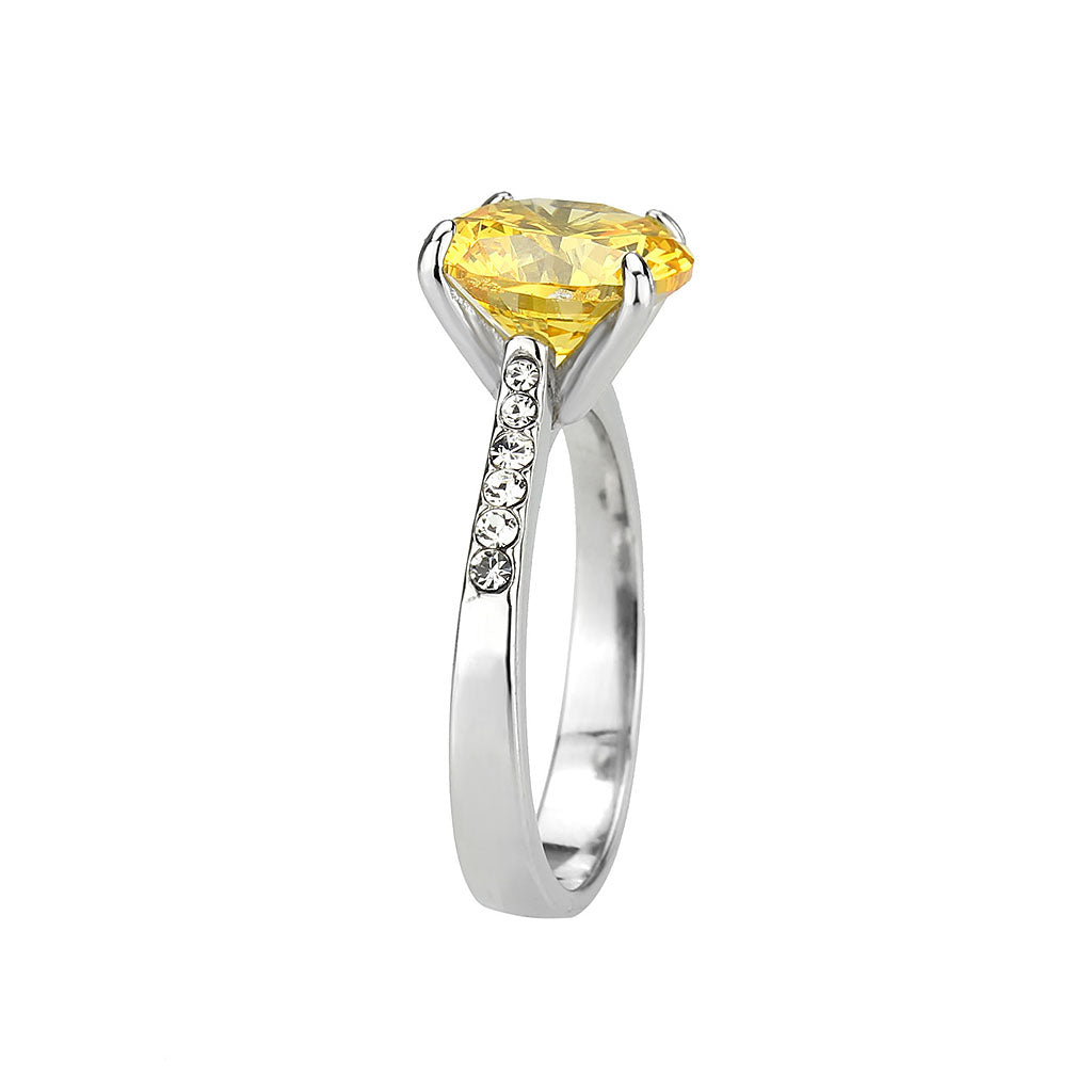 MATK3783 - High polished (no plating) Stainless Steel Ring with AAA Grade CZ in Topaz