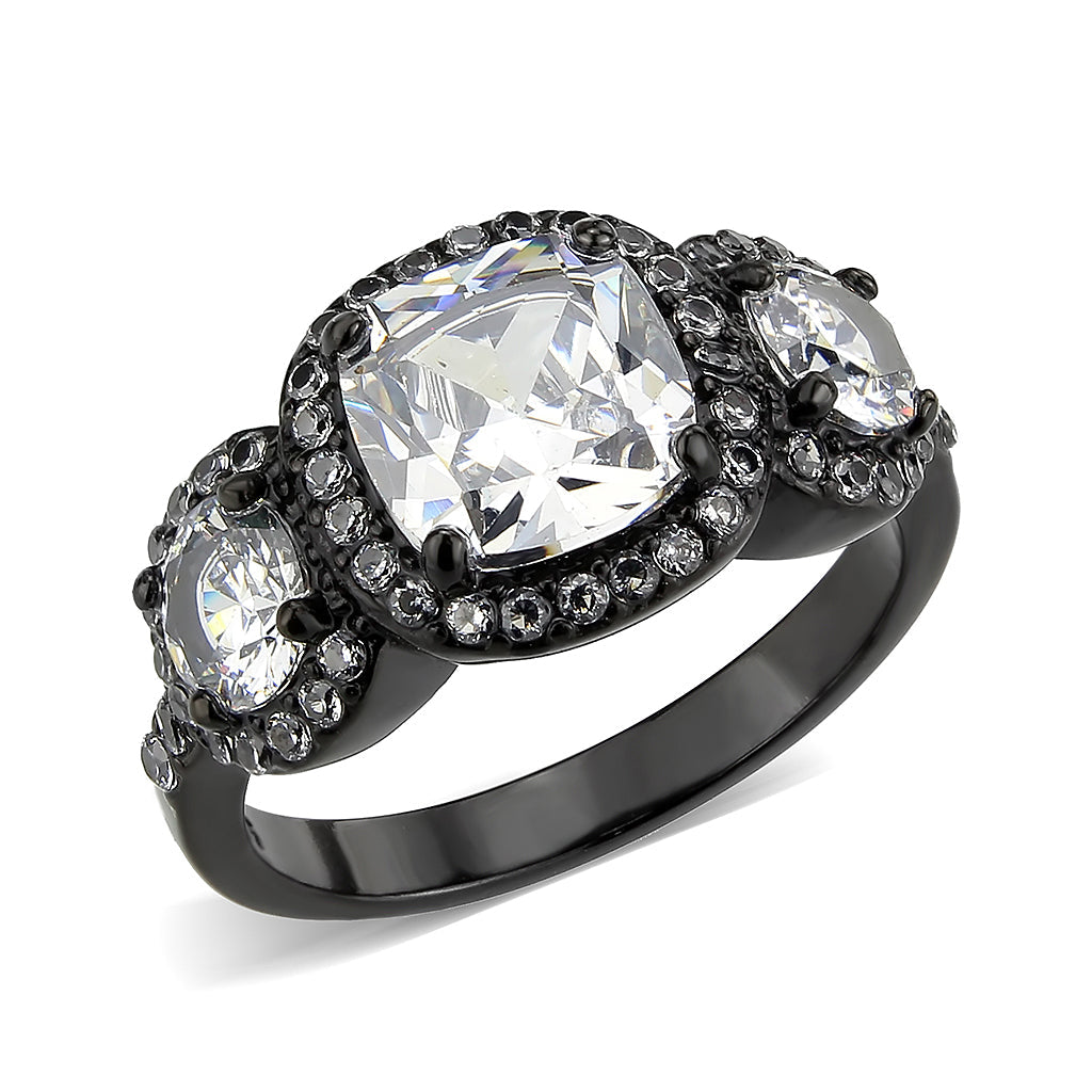 MATK3784 - IP Black (Ion Plating) Stainless Steel Ring with AAA Grade CZ in Clear