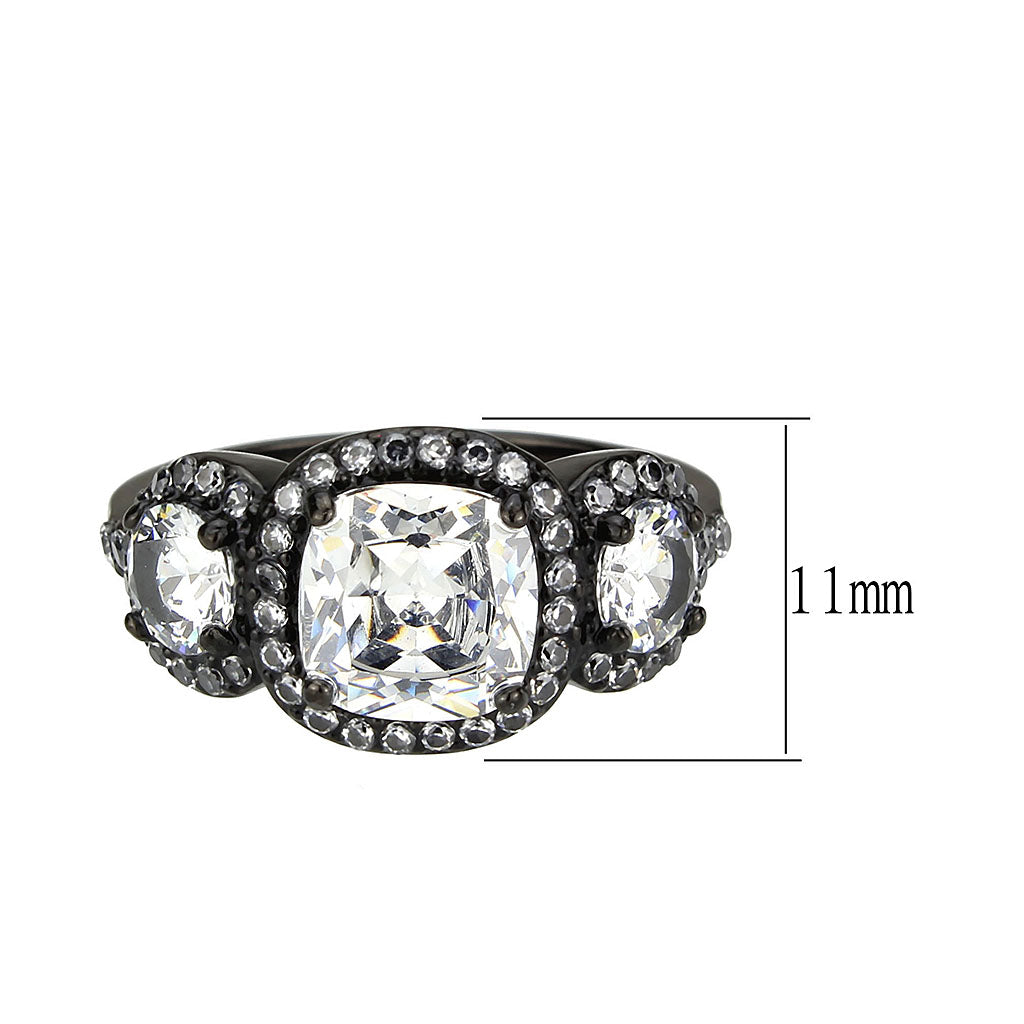 MATK3784 - IP Black (Ion Plating) Stainless Steel Ring with AAA Grade CZ in Clear