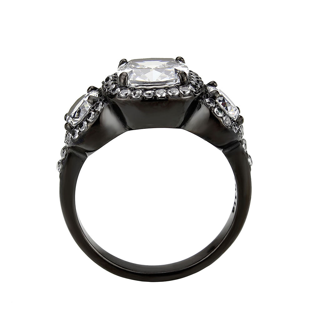 MATK3784 - IP Black (Ion Plating) Stainless Steel Ring with AAA Grade CZ in Clear