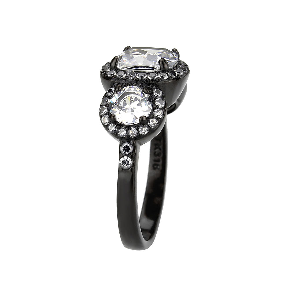 MATK3784 - IP Black (Ion Plating) Stainless Steel Ring with AAA Grade CZ in Clear