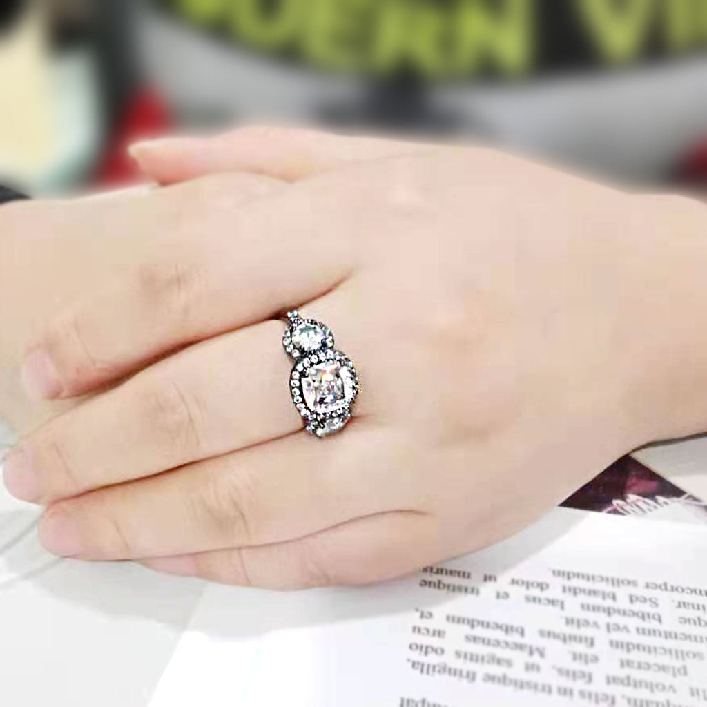 MATK3784 - IP Black (Ion Plating) Stainless Steel Ring with AAA Grade CZ in Clear