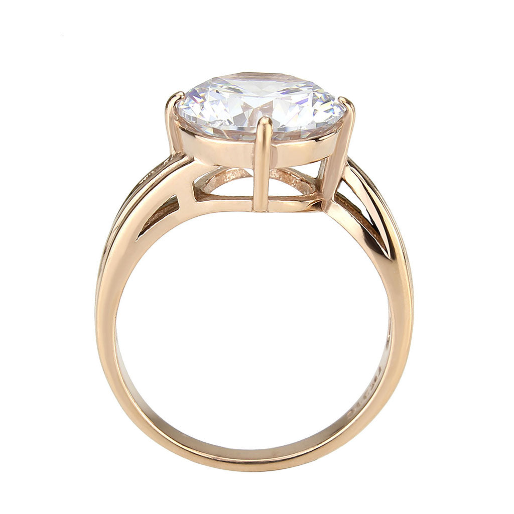 MATK3785 - IP Rose Gold(Ion Plating) Stainless Steel Ring with AAA Grade CZ in Clear