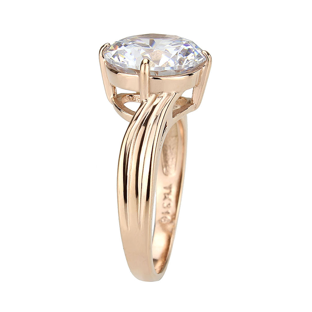 MATK3785 - IP Rose Gold(Ion Plating) Stainless Steel Ring with AAA Grade CZ in Clear