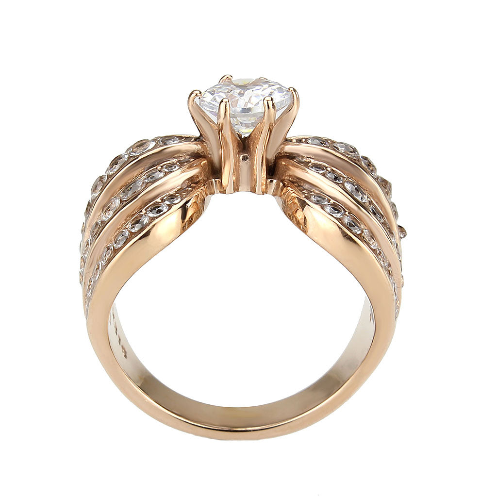 MATK3786 - IP Rose Gold(Ion Plating) Stainless Steel Ring with AAA Grade CZ in Clear