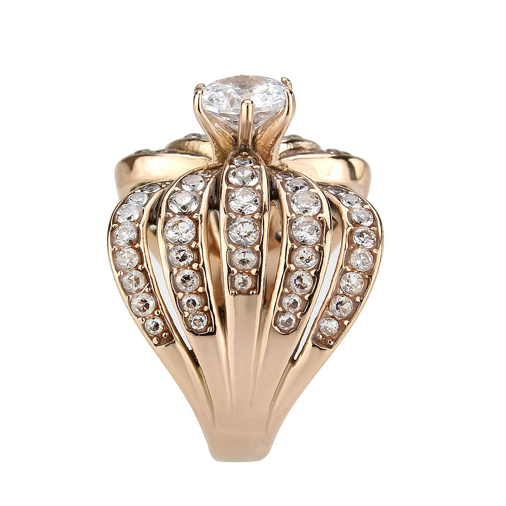 MATK3786 - IP Rose Gold(Ion Plating) Stainless Steel Ring with AAA Grade CZ in Clear