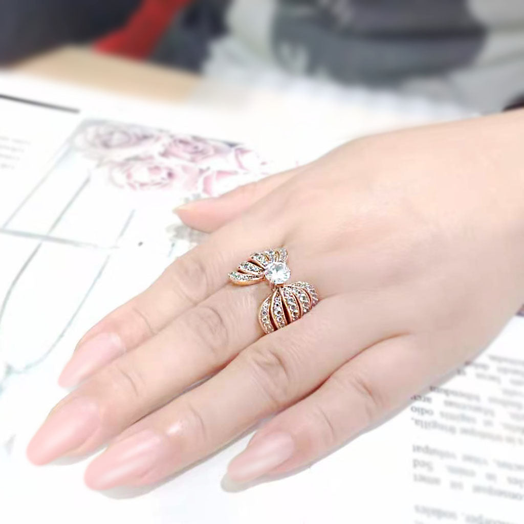 MATK3786 - IP Rose Gold(Ion Plating) Stainless Steel Ring with AAA Grade CZ in Clear