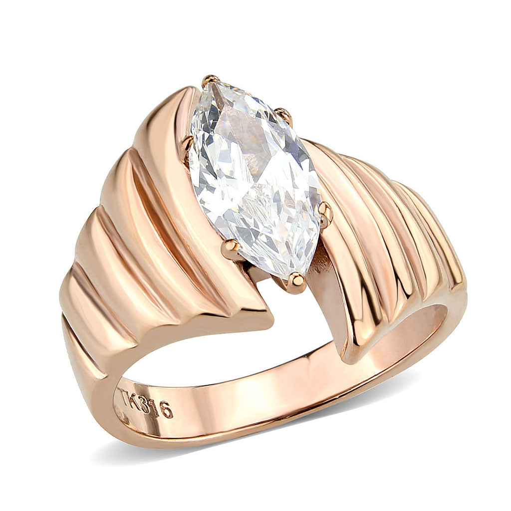 MATK3787 - IP Rose Gold(Ion Plating) Stainless Steel Ring with AAA Grade CZ in Clear