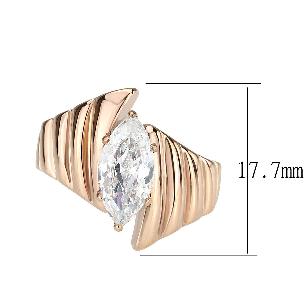 MATK3787 - IP Rose Gold(Ion Plating) Stainless Steel Ring with AAA Grade CZ in Clear