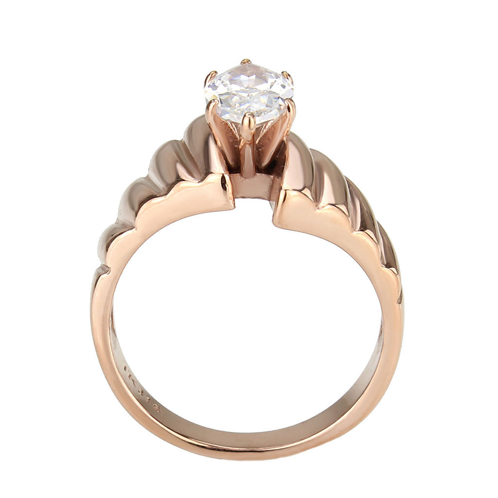 MATK3787 - IP Rose Gold(Ion Plating) Stainless Steel Ring with AAA Grade CZ in Clear