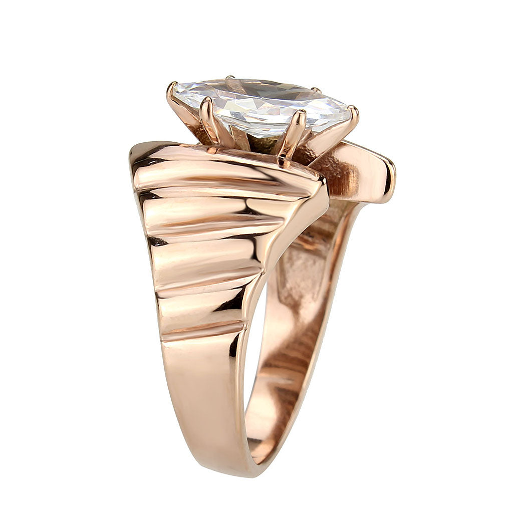 MATK3787 - IP Rose Gold(Ion Plating) Stainless Steel Ring with AAA Grade CZ in Clear