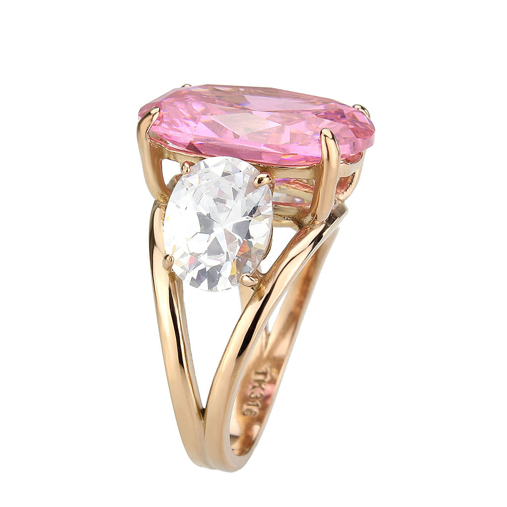 MATK3789 - IP Rose Gold(Ion Plating) Stainless Steel Ring with AAA Grade CZ in Rose