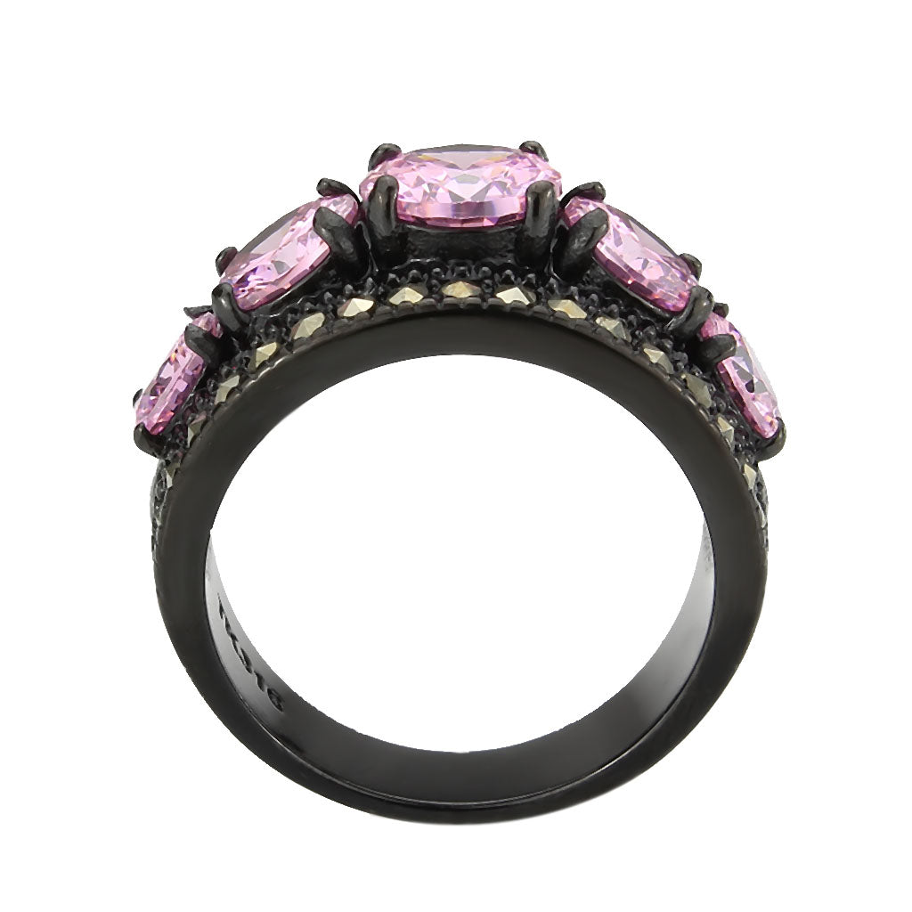 MATK3792 - IP Black (Ion Plating) Stainless Steel Ring with AAA Grade CZ in Rose