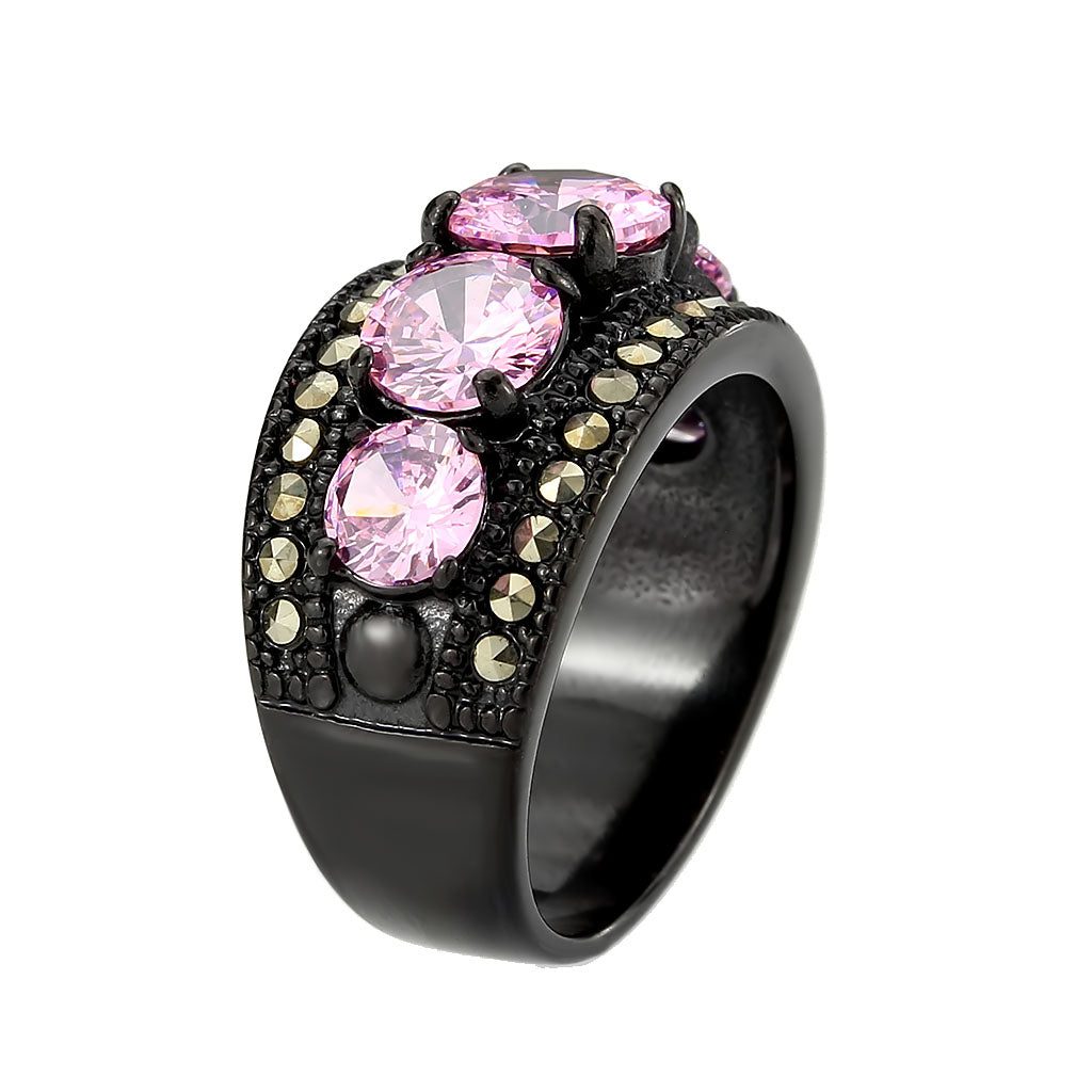 MATK3792 - IP Black (Ion Plating) Stainless Steel Ring with AAA Grade CZ in Rose