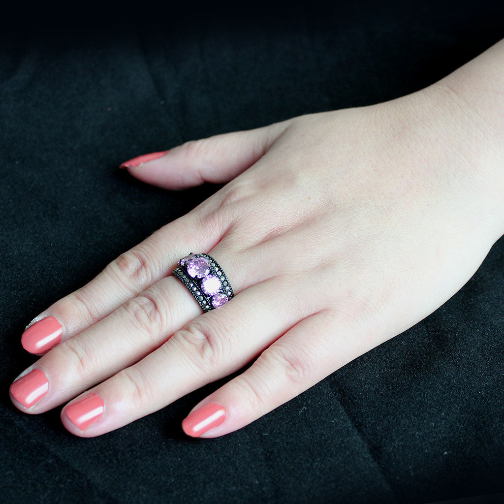 MATK3792 - IP Black (Ion Plating) Stainless Steel Ring with AAA Grade CZ in Rose