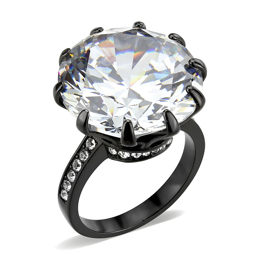 MATK3793 - IP Black (Ion Plating) Stainless Steel Ring with AAA Grade CZ in Clear