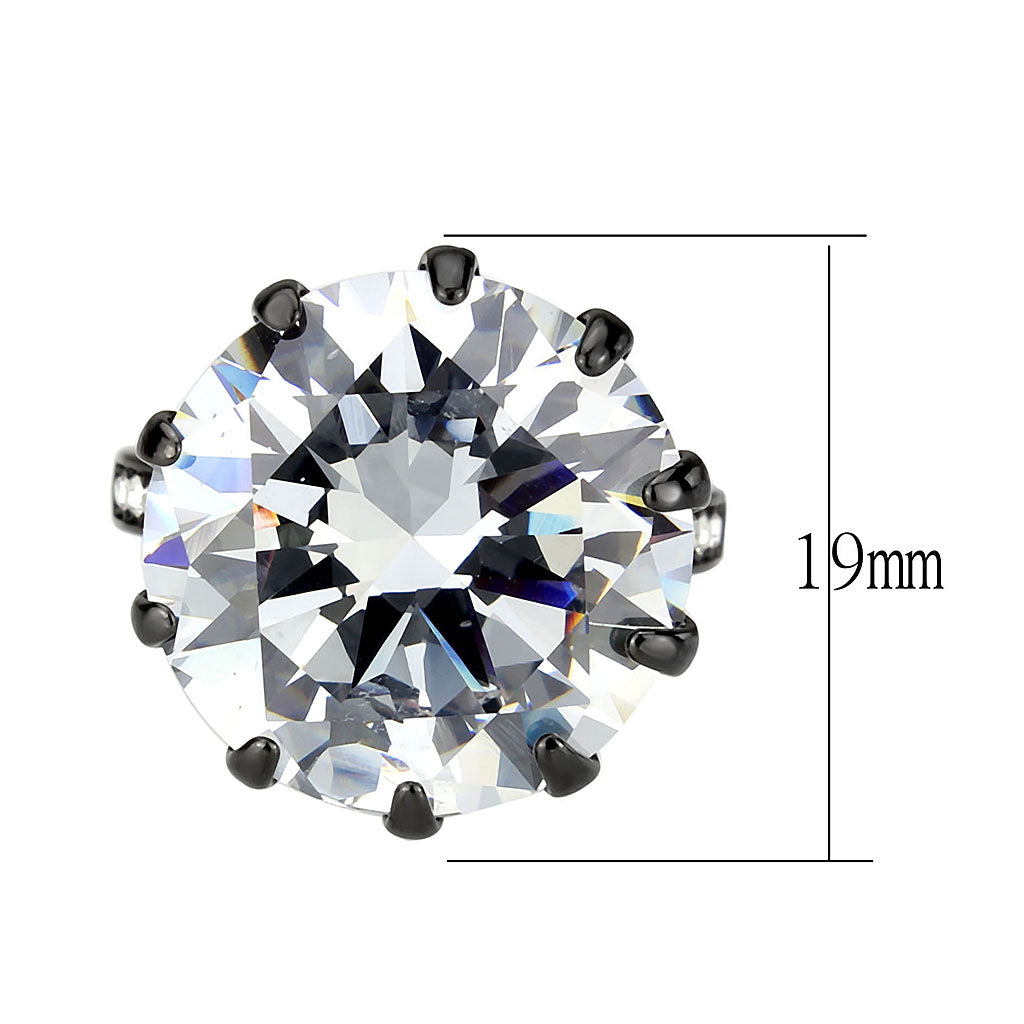 MATK3793 - IP Black (Ion Plating) Stainless Steel Ring with AAA Grade CZ in Clear