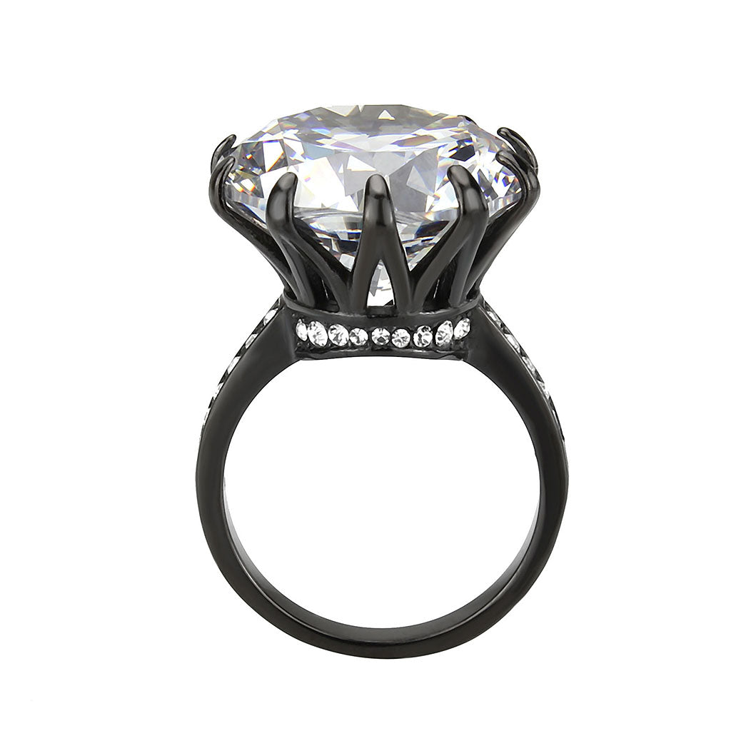 MATK3793 - IP Black (Ion Plating) Stainless Steel Ring with AAA Grade CZ in Clear