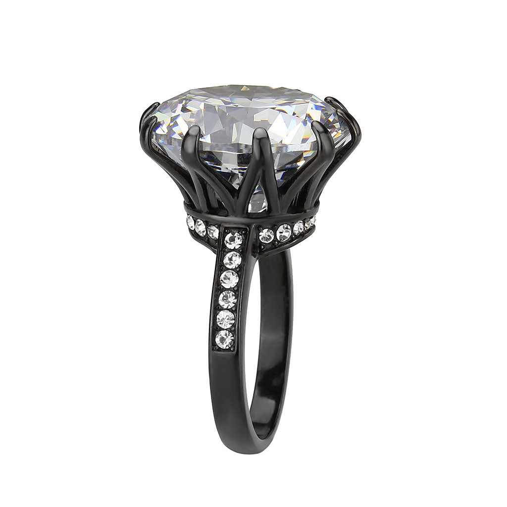 MATK3793 - IP Black (Ion Plating) Stainless Steel Ring with AAA Grade CZ in Clear