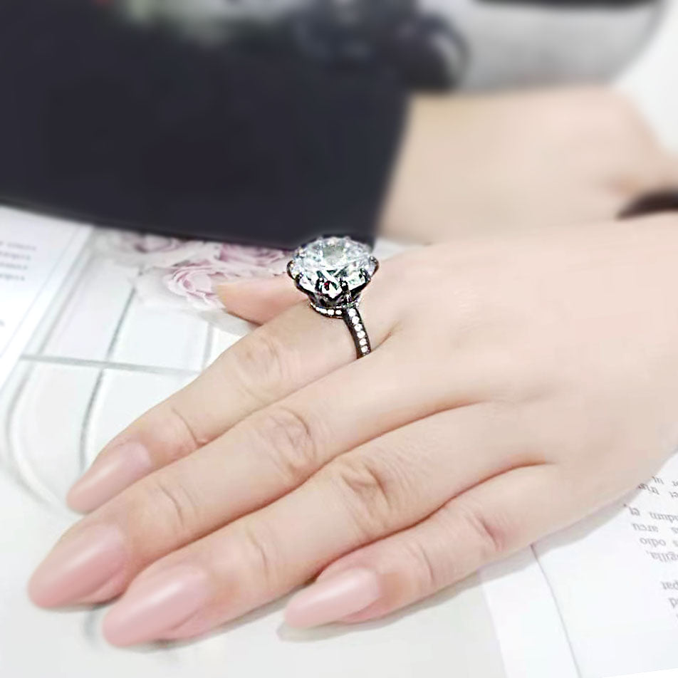 MATK3793 - IP Black (Ion Plating) Stainless Steel Ring with AAA Grade CZ in Clear