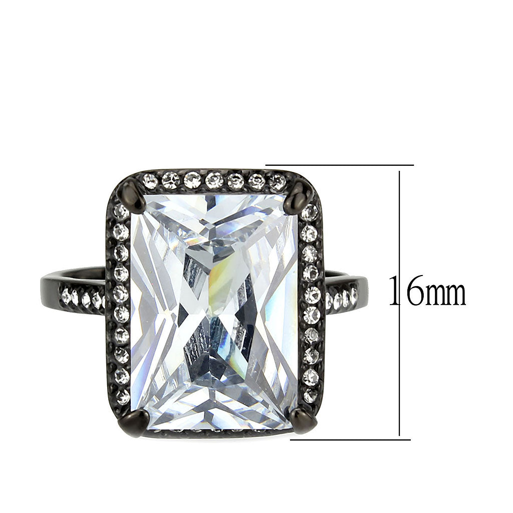 MATK3794 - IP Black (Ion Plating) Stainless Steel Ring with AAA Grade CZ in Clear