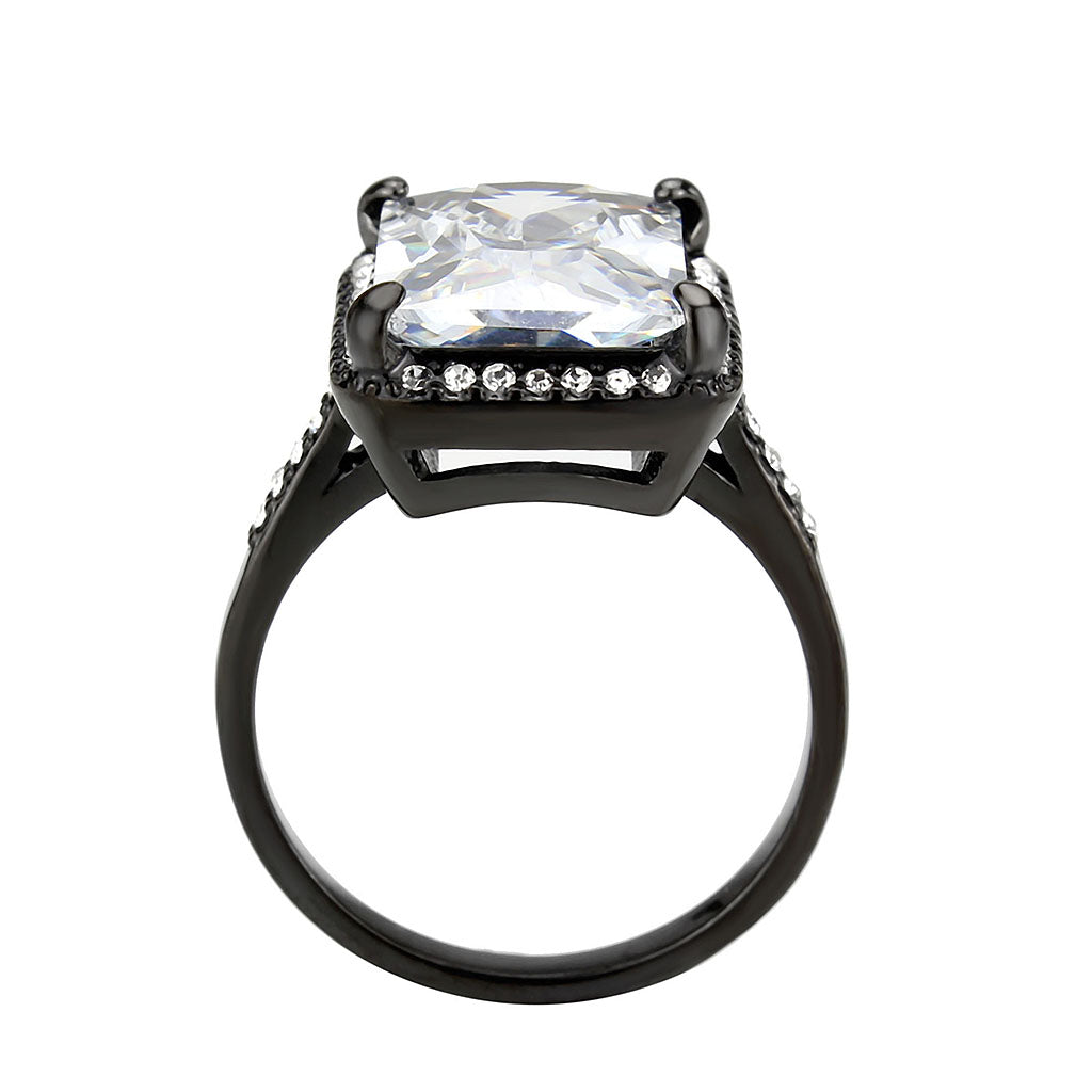 MATK3794 - IP Black (Ion Plating) Stainless Steel Ring with AAA Grade CZ in Clear