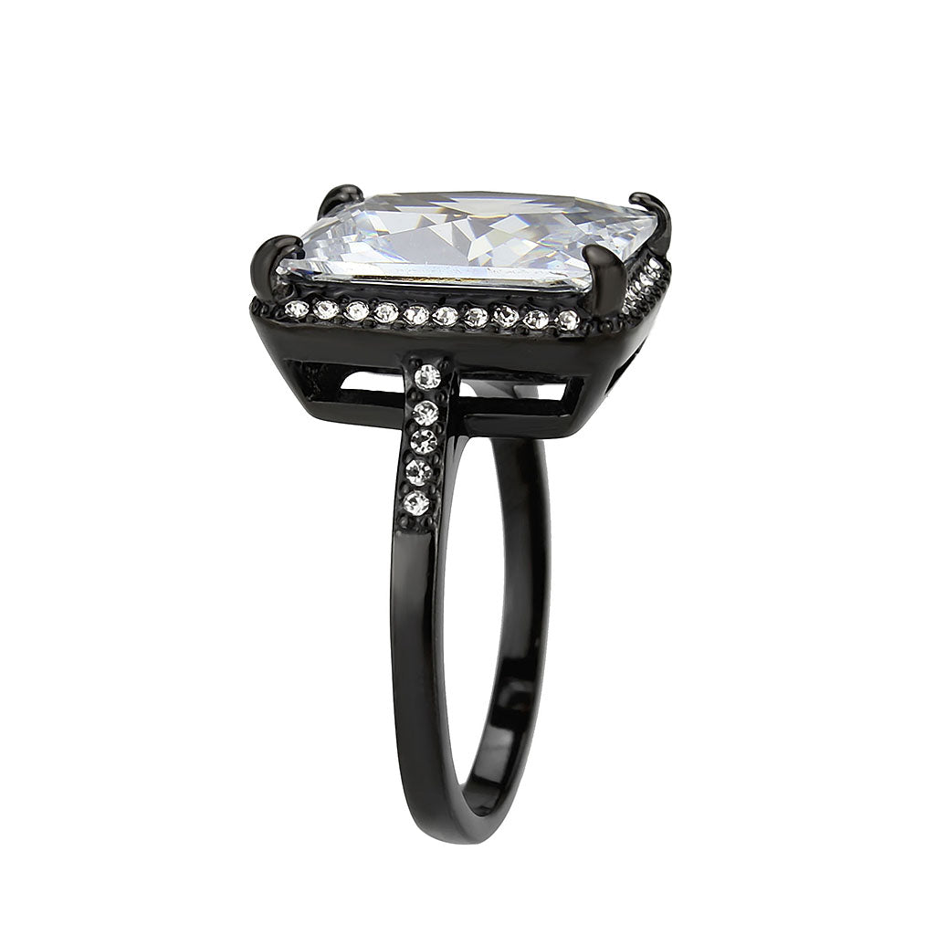 MATK3794 - IP Black (Ion Plating) Stainless Steel Ring with AAA Grade CZ in Clear