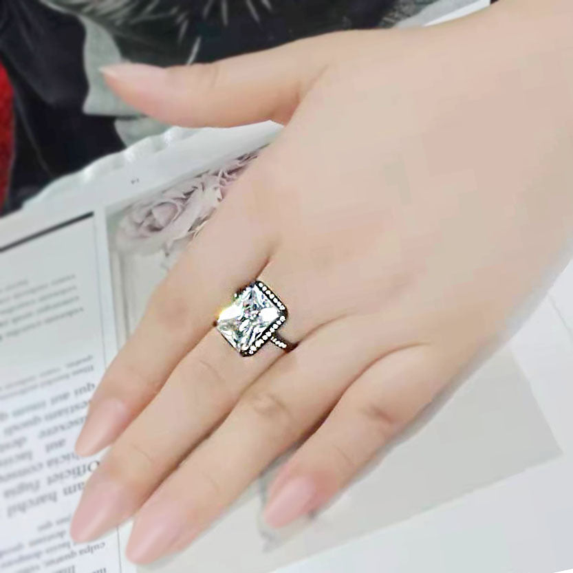MATK3794 - IP Black (Ion Plating) Stainless Steel Ring with AAA Grade CZ in Clear