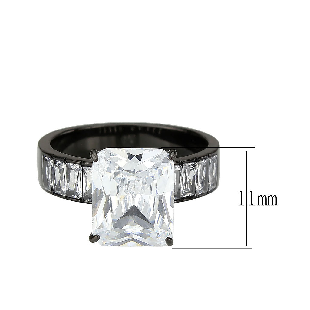 MATK3795 - IP Black (Ion Plating) Stainless Steel Ring with AAA Grade CZ in Clear