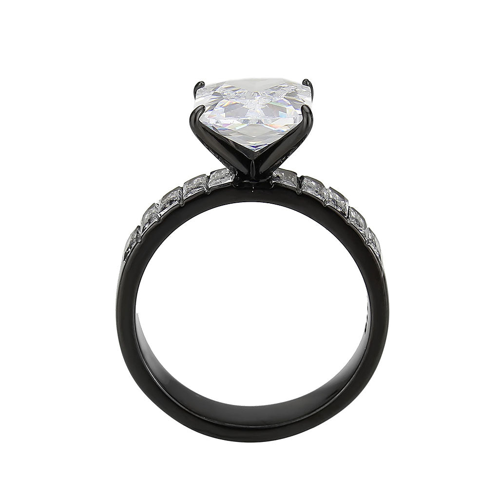 MATK3795 - IP Black (Ion Plating) Stainless Steel Ring with AAA Grade CZ in Clear