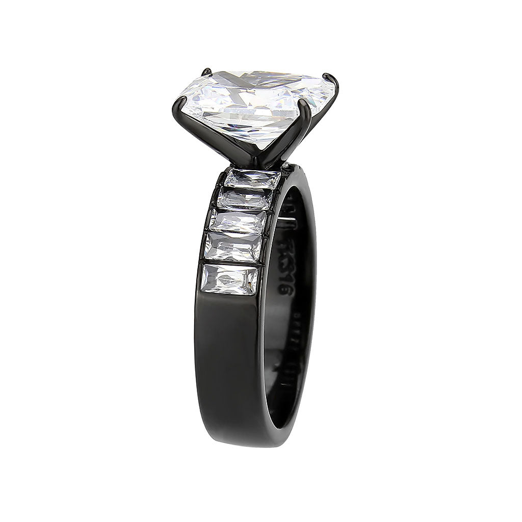 MATK3795 - IP Black (Ion Plating) Stainless Steel Ring with AAA Grade CZ in Clear