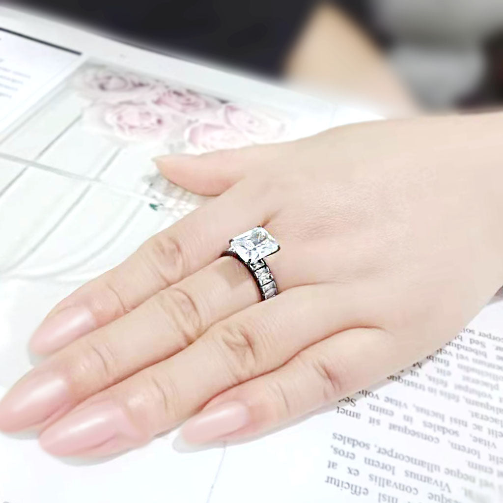 MATK3795 - IP Black (Ion Plating) Stainless Steel Ring with AAA Grade CZ in Clear