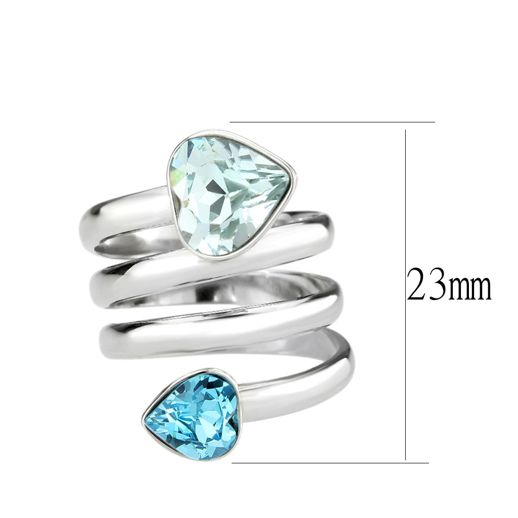 MATK3806 - High polished (no plating) Stainless Steel Ring with Top Grade Crystal in SeaBlue