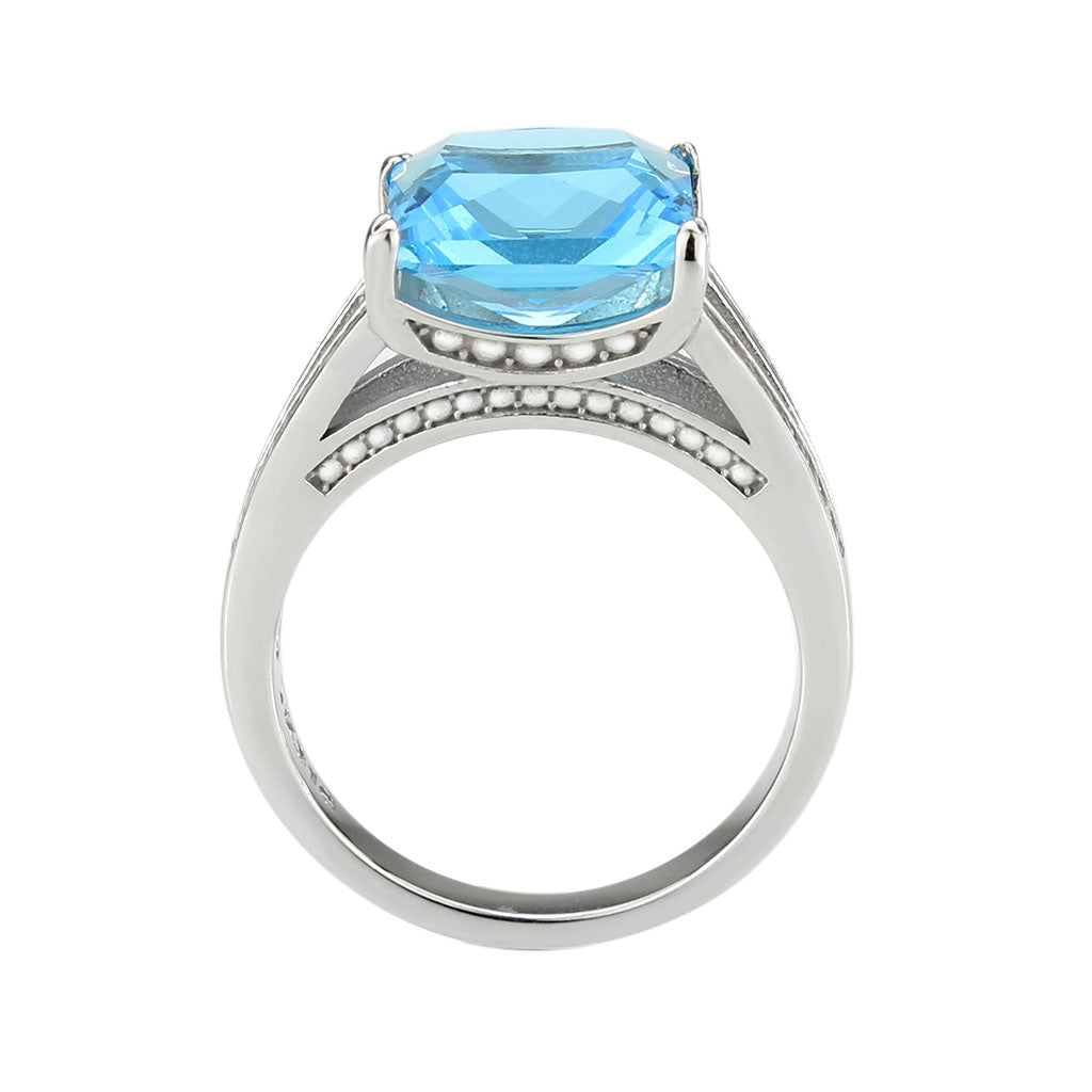 MATK3807 - High polished (no plating) Stainless Steel Ring with Synthetic in SeaBlue