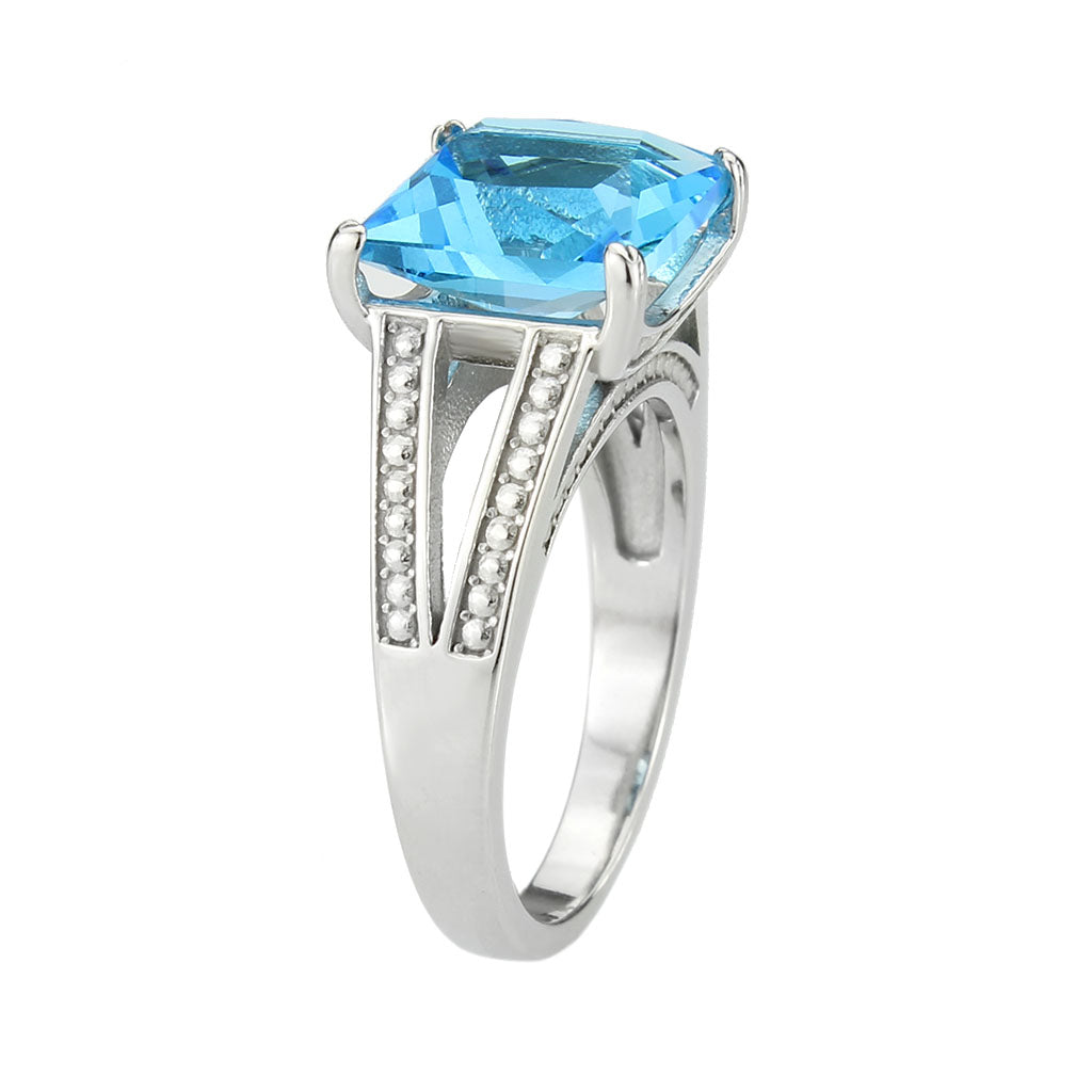MATK3807 - High polished (no plating) Stainless Steel Ring with Synthetic in SeaBlue