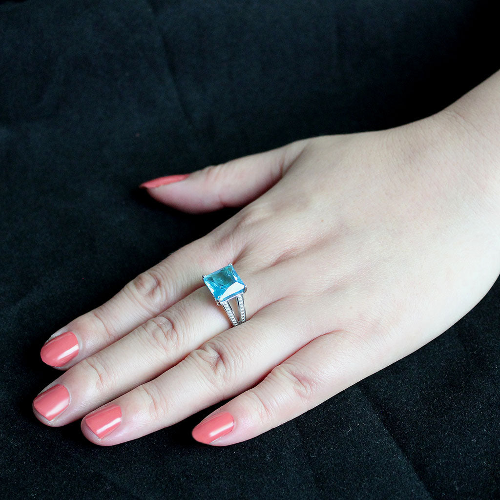 MATK3807 - High polished (no plating) Stainless Steel Ring with Synthetic in SeaBlue