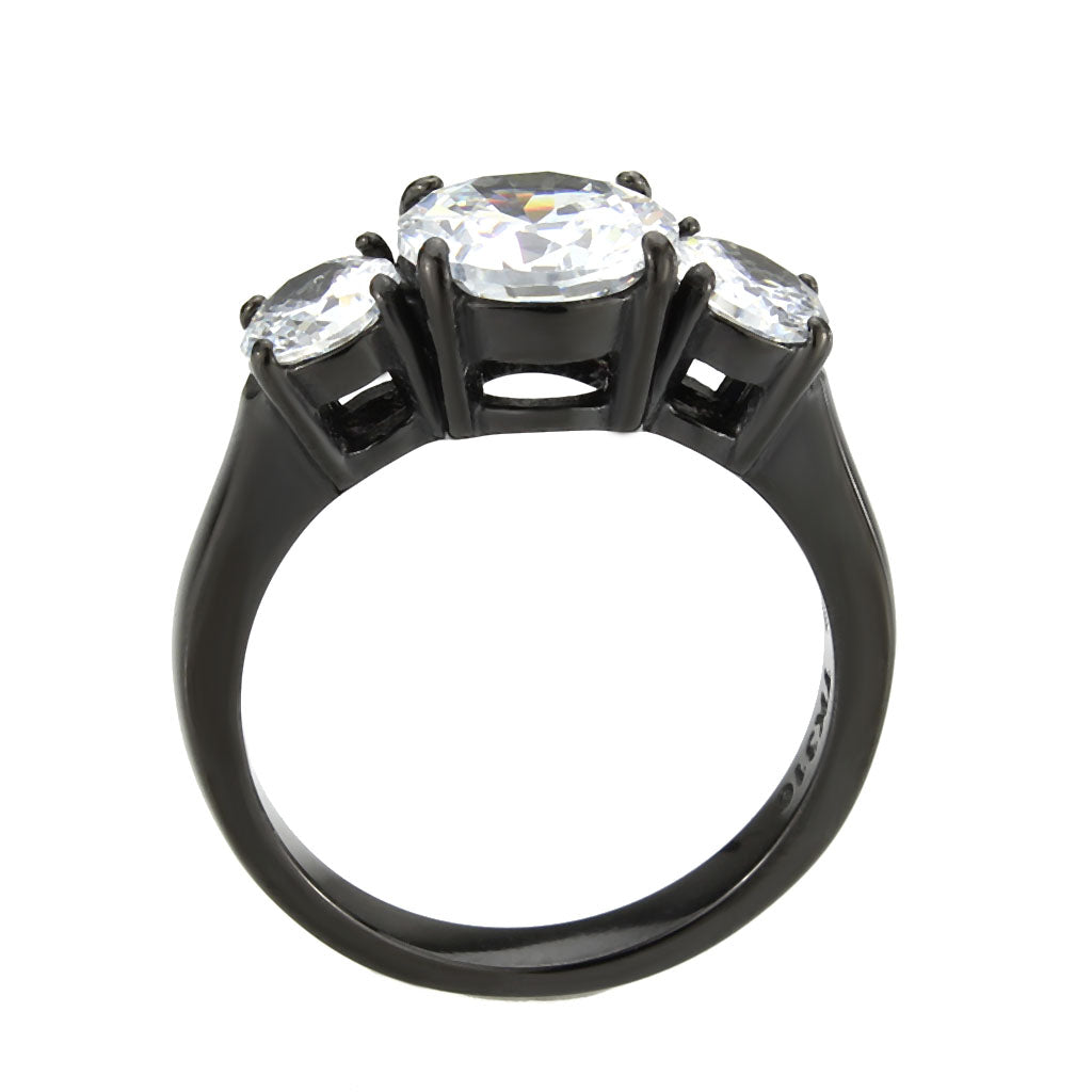 MATK3809 - IP Black (Ion Plating) Stainless Steel Ring with AAA Grade CZ in Clear