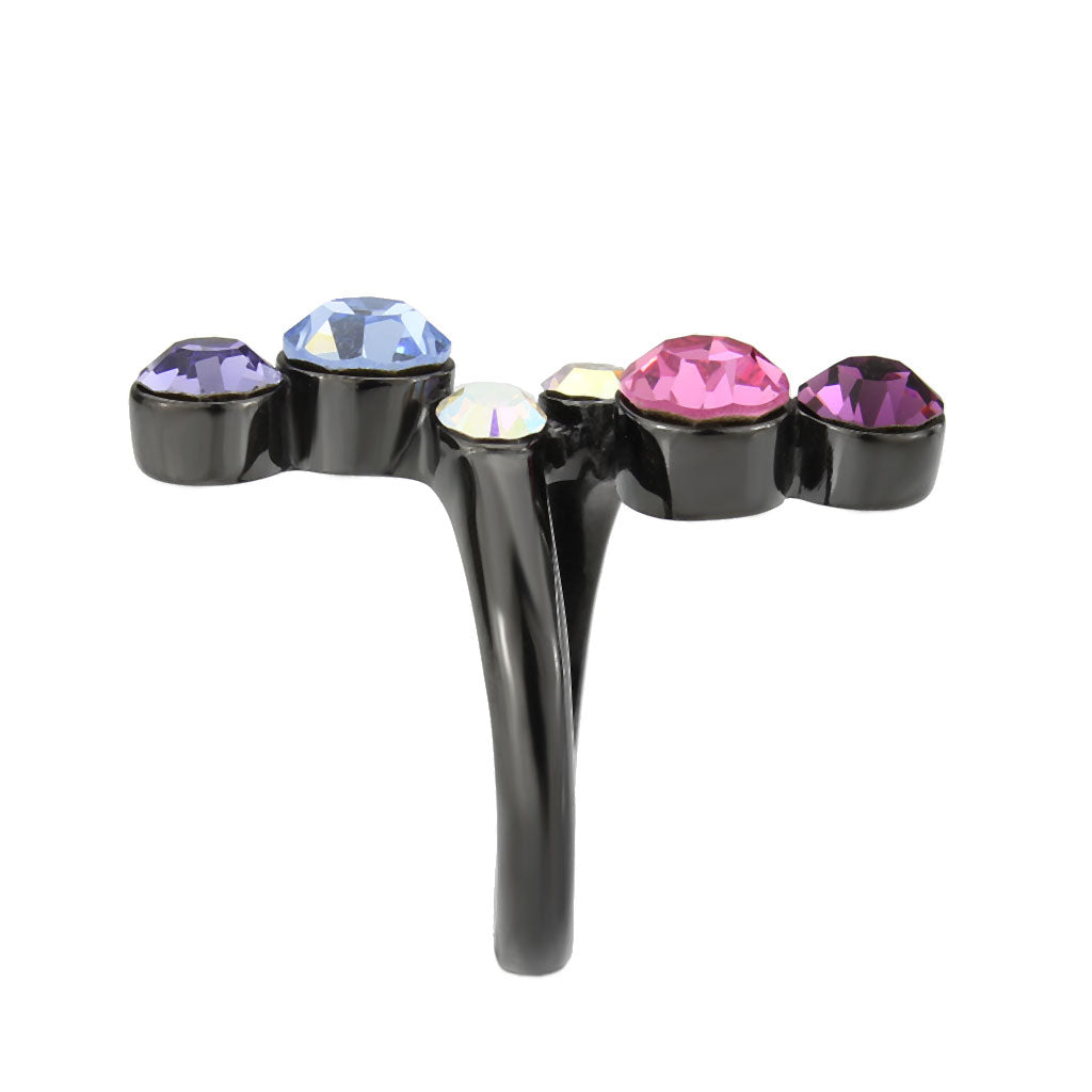 MATK3810 - IP Black (Ion Plating) Stainless Steel Ring with Top Grade Crystal in MultiColor