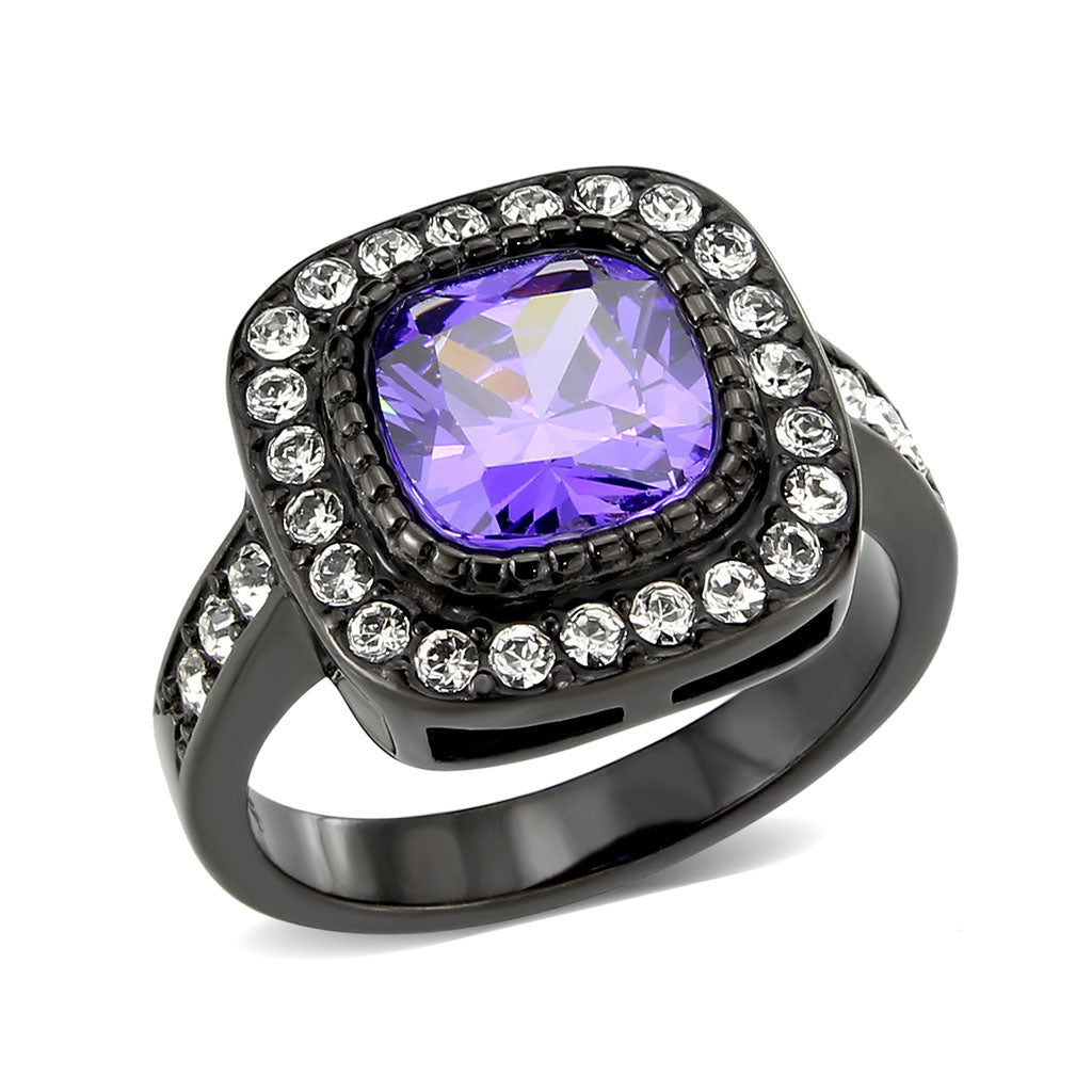 MATK3811 - IP Black (Ion Plating) Stainless Steel Ring with AAA Grade CZ in Amethyst