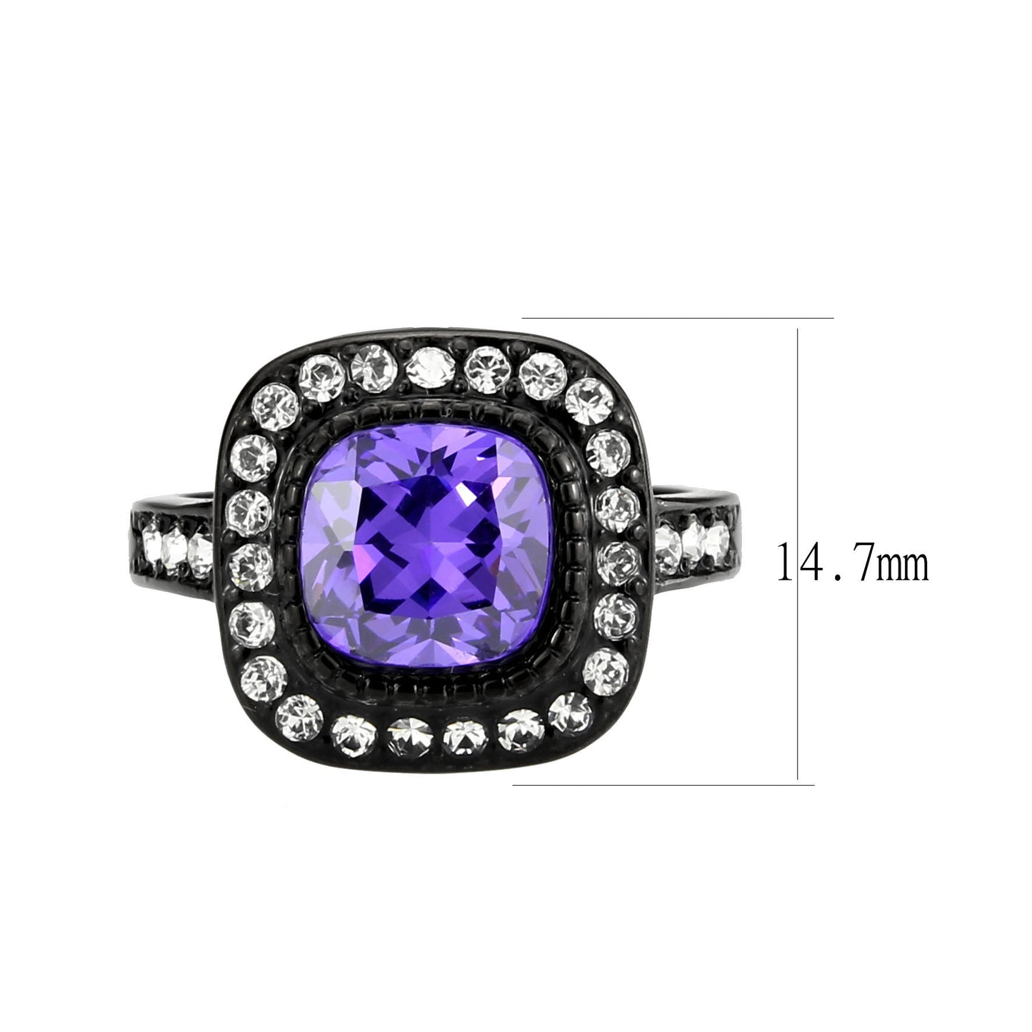MATK3811 - IP Black (Ion Plating) Stainless Steel Ring with AAA Grade CZ in Amethyst