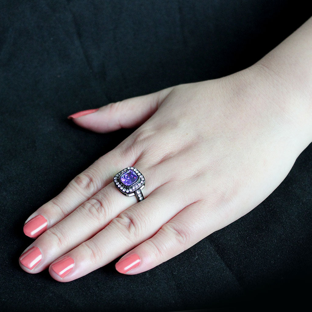MATK3811 - IP Black (Ion Plating) Stainless Steel Ring with AAA Grade CZ in Amethyst